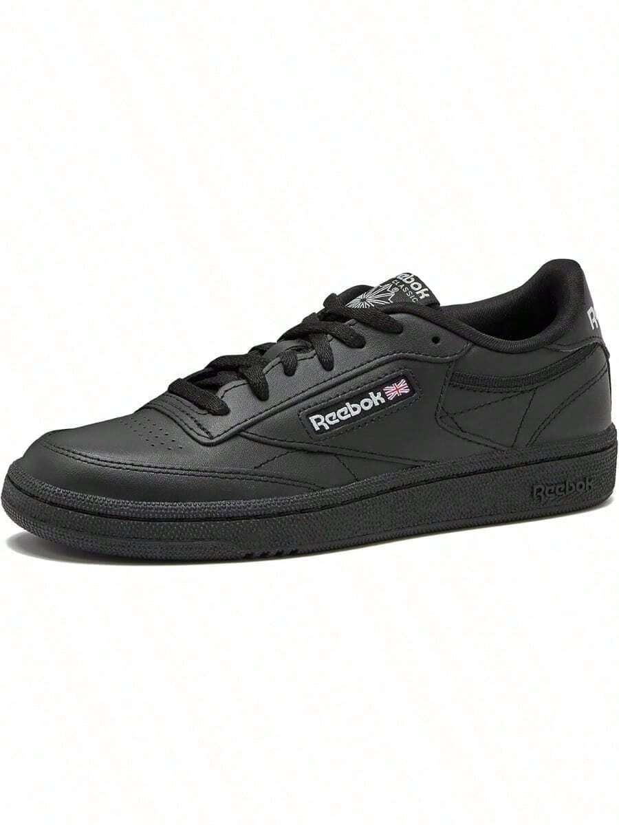 Reebok Club C 女款(GS)青少年运动鞋,吸汗透气,防晒防风保暖,轻便印花Logo,纯色百搭,弹性好,易洗速干,适合运动户外跑步上学,黑色,货号100000198 - 黑色 - 查看 1