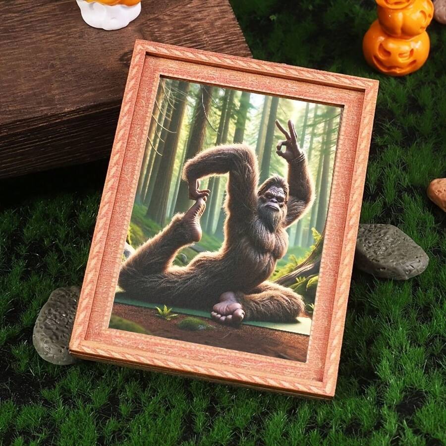 A Mini-Sized Refrigerator Magnet In The Shape Of A Picture Frame, Featuring A Bigfoot Monster Doing Yoga In The Forest.Interesting Decorative Props, Refrigerator Magnets For Home And Office Decoration, Wonderful Holiday Gifts - 預設 - 查看 1