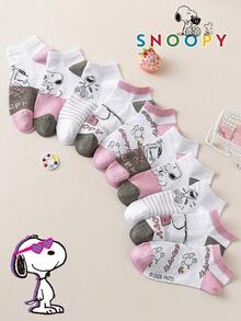 10/5/1 Par de Meias Curtas Femininas Snoopy, Meias de Corte Baixo com Desenho Animado, Fofas, Versáteis, Absorventes de Suor, Casuais e Esportivas - Multicolorido - Visão 1
