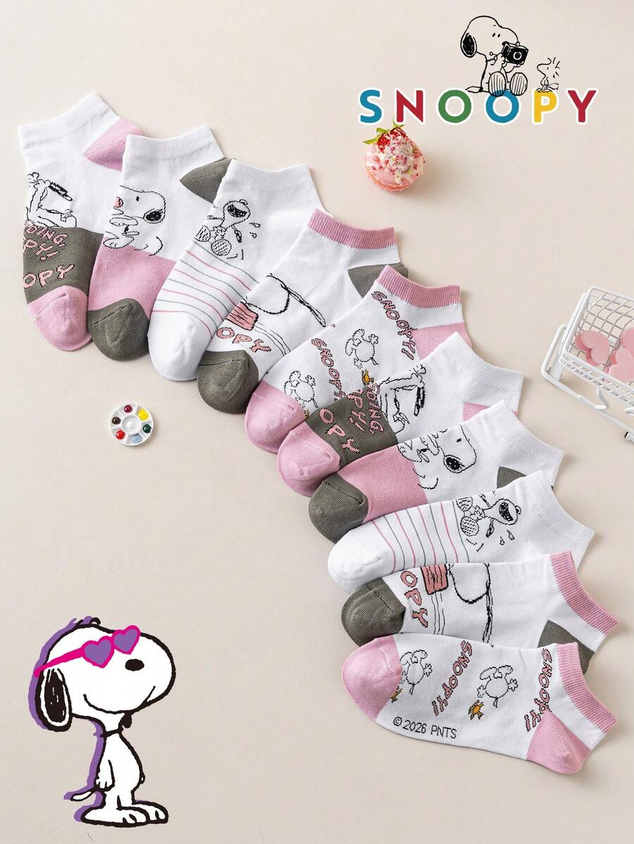 10/5/1 Par de Meias Curtas Femininas Snoopy, Meias de Corte Baixo com Desenho Animado, Fofas, Versáteis, Absorventes de Suor, Casuais e Esportivas - Multicolorido - Visão 1