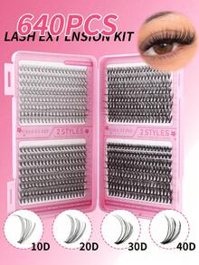 DIY Set Of 640 Individual Eyelash Clusters – High-Capacity, Extra-Long Style With Mixed Lash Types. Features 8 Density Options: 10D, 20D, 30D, 40D, 50D, 60D, 80D, And 100D. Suitable For Home Use, Music Festivals, And Everyday Wear. Comes In A Portabl - D - View 13