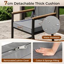 3-Piece Set, 2 Rattan Garden Chairs With Table, Rattan Garden Furniture Set, Up To 160 Kg, Weather-Resistant Garden Furniture Group, WPC Armrests, Patio Furniture Set, For Terrace, Garden, Veranda - Dark Gray Rattan + Gray Mat - View 3