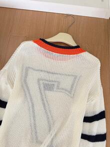 1pc Casual Slouchy Loose Fit Colorblock Number 7 Design Unique Thin World Cup Jersey College Style Crew Neck Knit Sweater - Multicolor - View 4