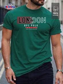 Original HPC POLO T-Shirt With Round Neck And Short Sleeves – Themed Graphic Design "HPC: London England Heritage" – 100% Cotton - 墨綠色 - 查看 1