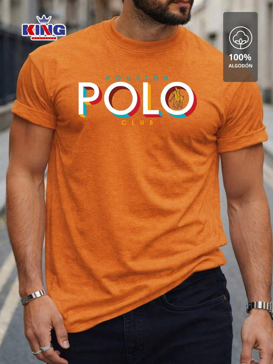 Original HPC POLO T-Shirt With Round Neck And Short Sleeves – Themed Graphic Design "HPC: Retro Typography Houston" – 100% Cotton - 橘色 - 查看 1
