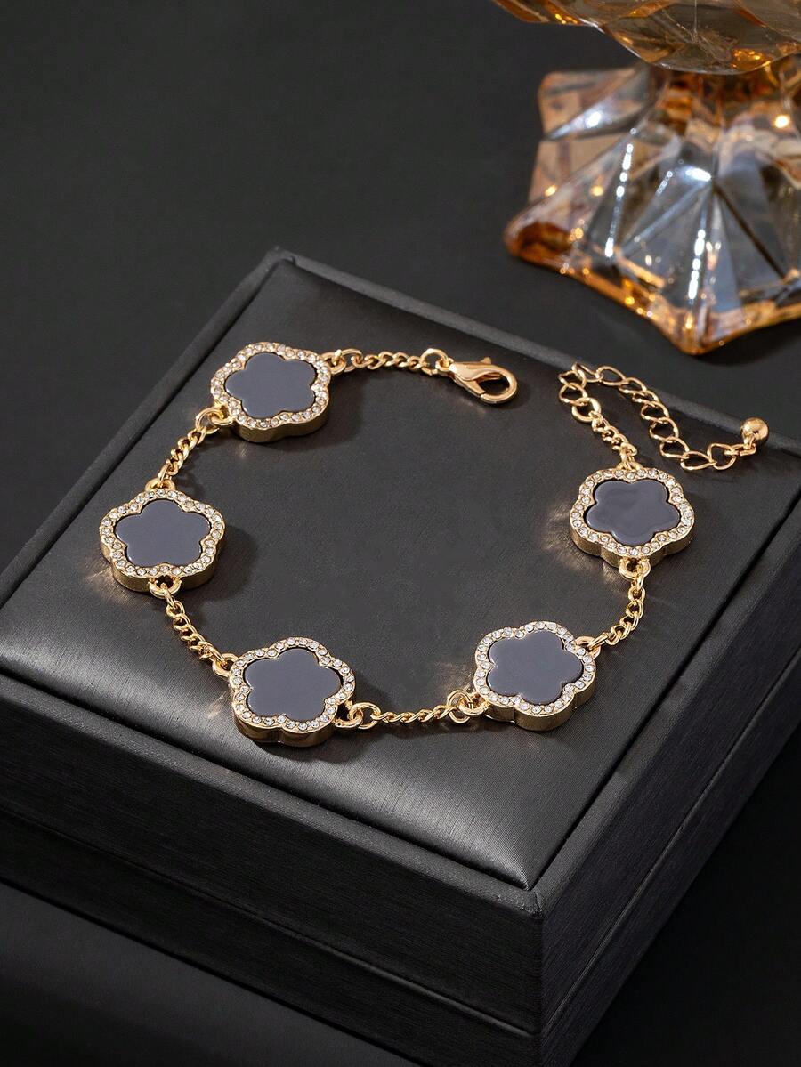 1pc Men's Fashion Design Classic Gray Lucky Five-Leaf Clover Beach Vacation Style Bracelet (No Gift Box) - Grey - View 1