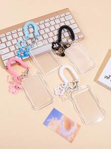 1PC Transparent Acrylic Card Holder, With Spring Cord And Bell Pendant, Creative Card Holder, Suitable For Student ID, Meal Card, Campus Card, And Bank Card Storage, A Stylish Student Study Accessory For Back-To-School Season - Single Piece - View 3