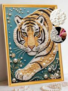 Pearl Painting Tiger Theme Frameless DIY Handmade Rhinestone Creative Diamond Painting Set, Suitable For Bedroom Decoration, Living Room Wall Art, Room Decor, Artwork, Gift For Friends - A - View 3