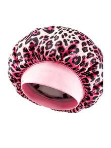 CONFLASS 5/2/1pc Fashionable Pink Brown Coffee Leopard Print Butterfly Wide Brim Round Hat Elastic Fabric Sleep Cap Wig Cap Satin Hat, Unisex, All Season - Pink - View 12