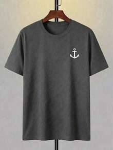 Men's Short-Sleeved T-Shirt With A Round Neck And Simple Design - 深灰色 - 查看 2