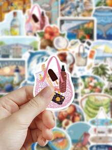 50pcs Summer Beach Stickers Set Cartoon Decorative Stickers For Laptop Suitcase Scrapbook Diy Decor School Supplies - Summer Beach - View 6
