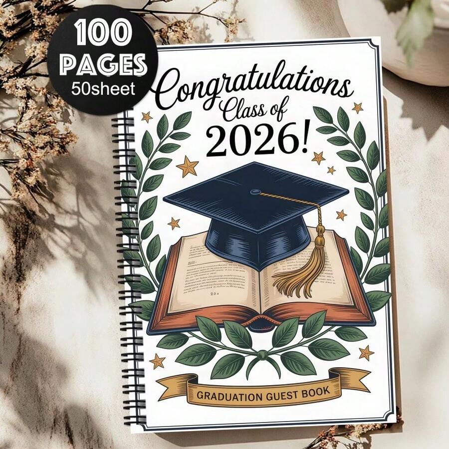 1pc Graduation Guest Book & Message Sign-In Book, With Graduation Cap And Laurel Wreath Design - Diploma Design Pages For Classmates And Alumni To Sign And Leave Messages - Graduation Party Ceremony Commemorative Gift Book - E - View 1