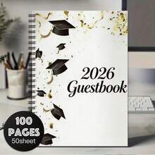 1本畢業季主題筆記本－2026畢業紀念相簿，畢業與成年禮賓客簽名簿，附簽名與祝福留言功能，黑色學士帽與金色紙屑圖案裝飾 - C - 查看 6