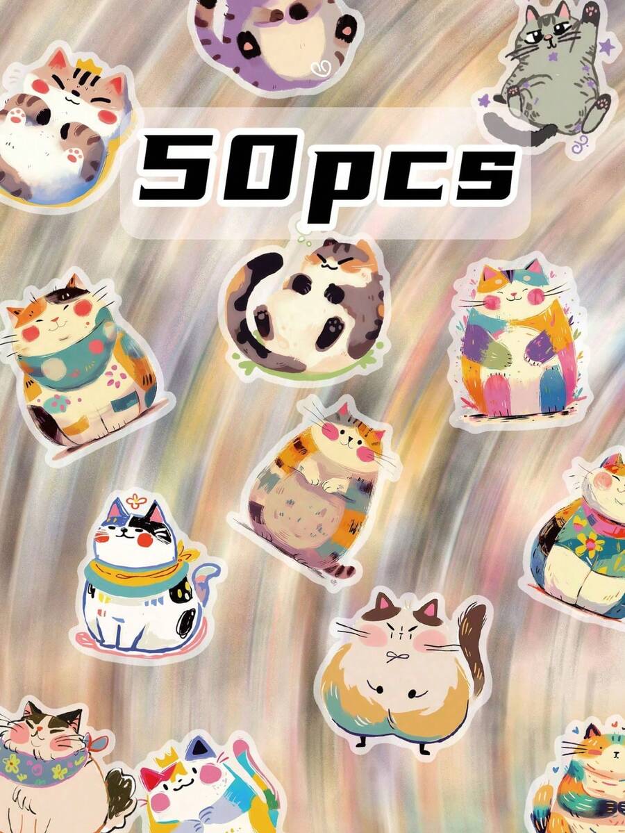 50入雙面多用途「小貓」主題貼紙，PET材質，黏著牢固且耐剝落，適合裝飾機車安全帽、水壺與手機殼，輕鬆營造趣味可愛風格 - B - 查看 1