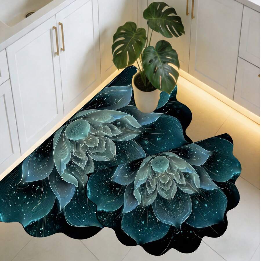 1pc Black & Gold Floral Diatomaceous Earth Bath Mat, Bathroom Rug, Door Mat, Small Rug, Carpet, Floor Mat, Home Decor, Area Rug, Outdoor Mat, Bedroom Carpet, Washable Rug - Multicolor 7 - View 1