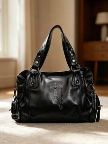 Fashionable Textured Large Capacity Tote Bag, Commuter Shoulder Crossbody Women's Bag, Suitable For Outings, Shopping, Travel, Commuting - Black - View 12