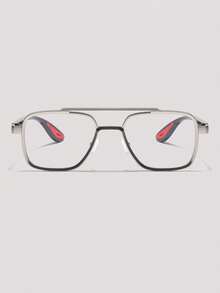Visivana 1 Pair Men's Metal Geometric Frame Glasses, Unique Double-Bridge Design,Transparent, Fashion Accessory For Daily Life, Office, Parties, Back To School Elegent Modern - Clear - View 1