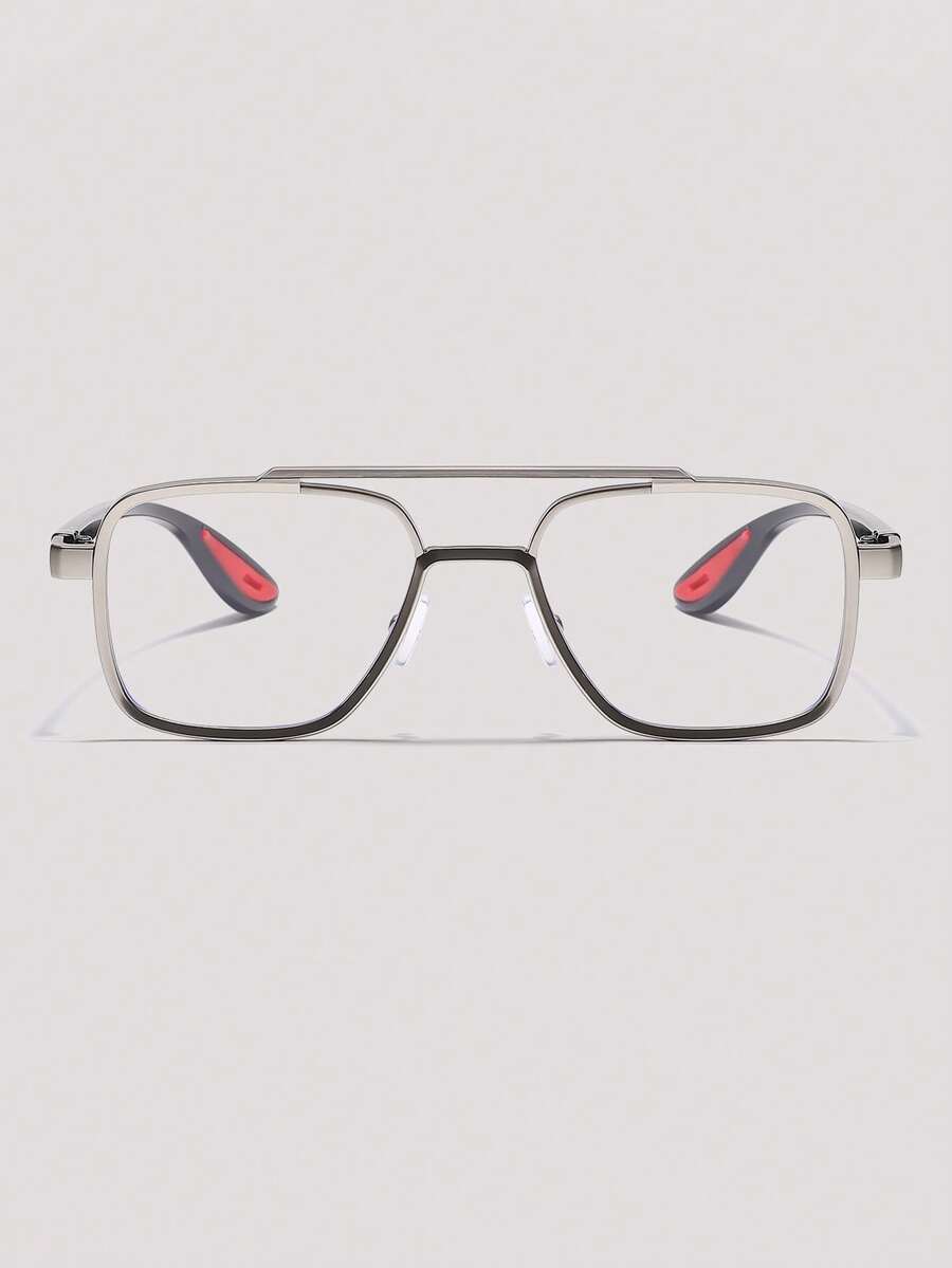 Visivana 1 Pair Men's Metal Geometric Frame Glasses, Unique Double-Bridge Design,Transparent, Fashion Accessory For Daily Life, Office, Parties, Back To School Elegent Modern - Clear - View 1