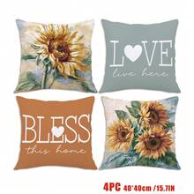 4 piezas Fundas de cojín con estampado de ilustración de pintura al óleo de girasol [Inserto de cojín no incluido], 45*45cm/50*50cm/40*40cm, Bendice este hogar & El amor vive aquí Cita cálida [Impresión de un solo lado] Fundas de cojín estilo floral abstracto Decoración de habitación, Decoración del hogar, Decoración de dormitorio, Artículos de decoración de habitación para sofá, cama, sala de estar, dormitorio, coche, oficina, decoración de hotel Fundas de cojín para todas las estaciones Apto Regalo perfecto para familiares y amigos - Multicolor - Ver 14