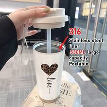 「Stay Wild, Stay Loving」豹紋愛心 17.92oz 保溫咖啡杯 – 不鏽鋼保溫隨行杯，適用於熱/冷飲 | 便攜旅行杯 | 情人節、感恩節及日常使用的完美禮物 - 白色 - 查看 6