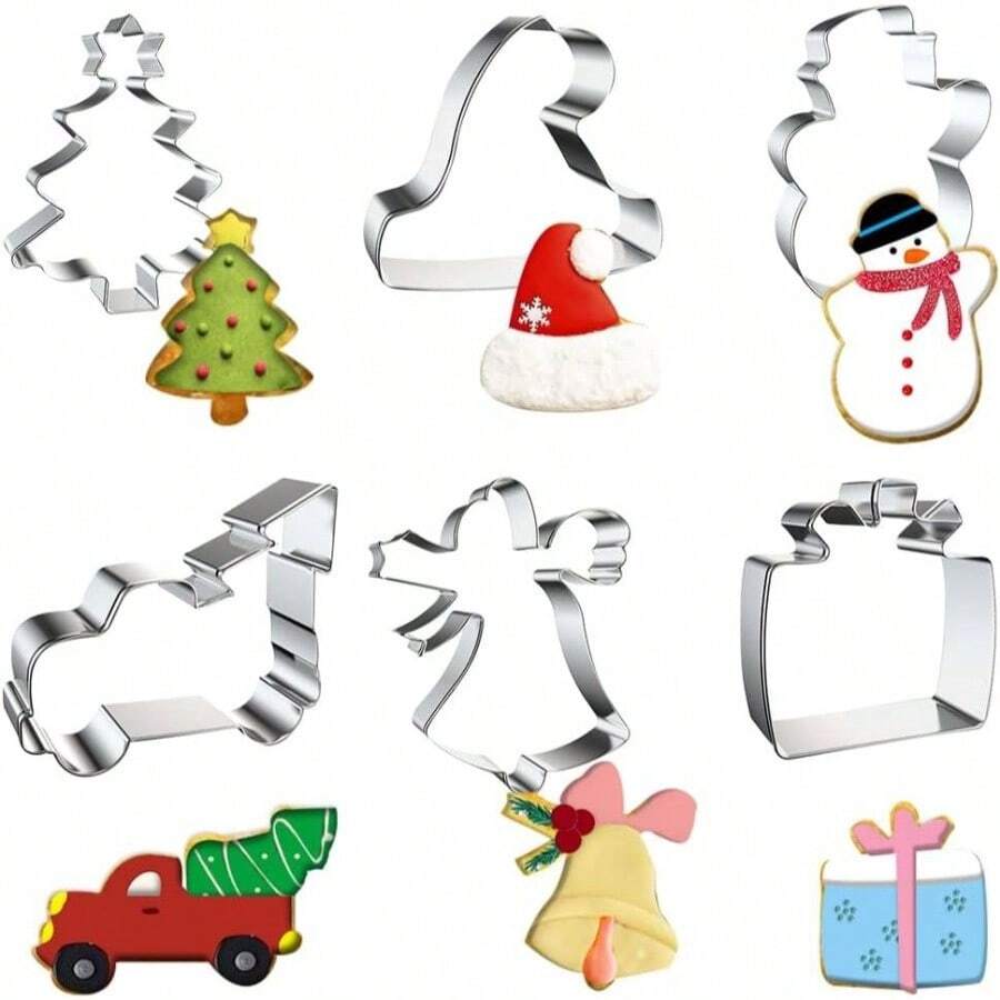 - Juego de 6 cortadores de galletas de Navidad para hornear, para rbol de Navidad, camin, cortadores de galletas de acero inoxidable, cascabel de mueco de nieve, moldes para hornear pasteles, decoracin de Navidad - Estilo 3: Camión de árbol - Ver 1