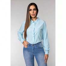Women's Long-Sleeved Shirt, Tumblr Style – Casual, Comfortable, And Modern Fashion - Baby Blue - View 4