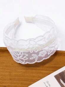 1pc White Lace Trim Hairband, Fresh Pastoral Style Hair Accessory, Versatile For Daily Wear And Photography Headband - White - View 2
