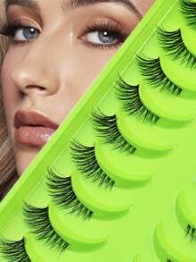 10 Pairs 3D Faux Mink Natural Short Half-Length False Eyelashes, 6-10mm Cross-Curled Transparent Stem, Soft & Comfortable, Elongates Outer Eye Corner, Reusable, Suitable For Women's Daily & Date Wear - View 10