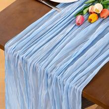 1pc Light Blue Braided Table Runner, Rustic Spring Tablecloth (Approx. 90*400cm) Bohemian Style Home Decor Wedding Baby Shower Birthday Party - Baby Blue - View 4