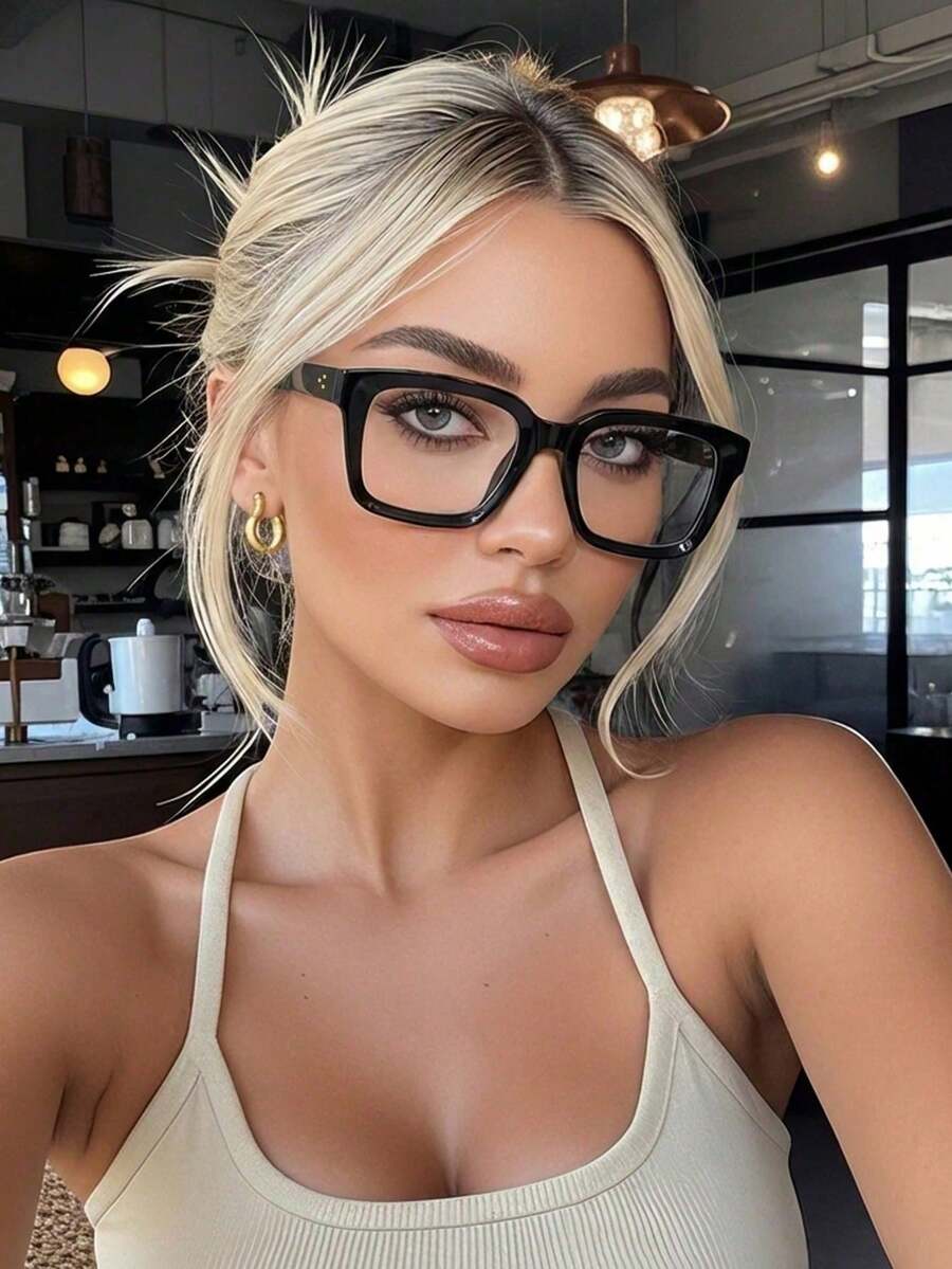 1 Pair Women's Glasses, Square Plastic Frame Design, Vintage Minimalist Style, Clear Transparent Lenses. Suitable For School, Daily Life, Office, Reading And Decorative Use, Fits Various Face Shapes. - Clear - View 1