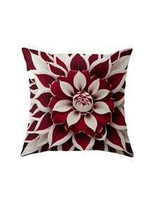 Juego de 1/2/4 fundas de almohada con estampado plano 2D para primavera/verano, con patrones florales en contraste de color burdeos y tonos. Sin bordado real, con impresión de un solo lado, sin rellenos de almohada incluidos. Adecuado para sofá y sala de estar - Rojo y blanco - Ver 10