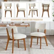 Modern Mid-Century Style Dining Chair Set Of 2, Solid Wood Legs, Fabric Upholstered Seat For Kitchen, Dining Room Or Office (Beige Linen) - Beige + Wood - View 4