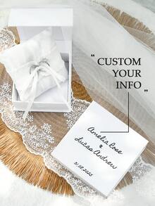 1pc Personalized Name & Date Ring Pillow With Box, Customized Elegant White Ring Box, Customized Pleated Wedding Ring Pillow With Bow, Elegant Tulle Pleats, Suitable For Engagement, Proposal, Anniversary Ceremony And Gifts - White - View 2