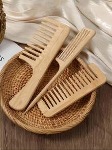 1pc Bamboo Comb Set, Natural Wood Comb For Women, Anti-Static Wide-Tooth Comb, Styling Tail Comb - 1 - View 2