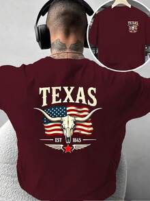 Camiseta de moda para hombre con diseño creativo de doble cara Estampado de la Bandera del Estado de Texas, estilo retro americano, decoración personalizada, adecuada para uso diario casua - Negro - Ver 7