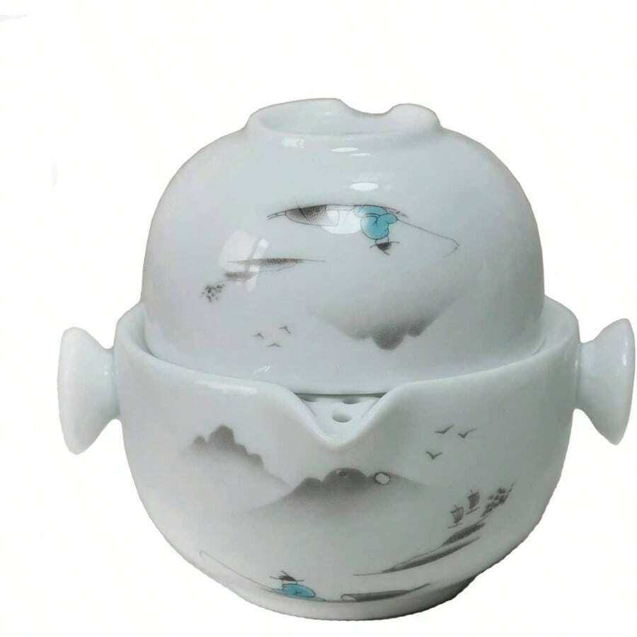Prctico juego de t de porcelana con vidrio blanco paisaje - Paisaje - Ver 1