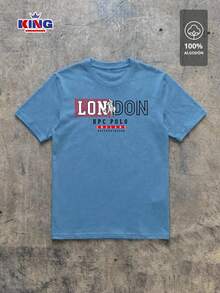 Original HPC POLO T-Shirt With Round Neck And Short Sleeves – Themed Graphic Design "HPC: London England Heritage" – 100% Cotton - 霧霾藍 - 查看 2