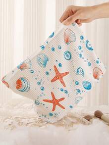 1pc Portable Cosmetic Storage Bag, Seashell & Starfish Ocean Series Pattern, Double-Sided Printed Travel Zipper Makeup Pouch, Multi-Functional Toiletry Organizer - Multicolor - View 6