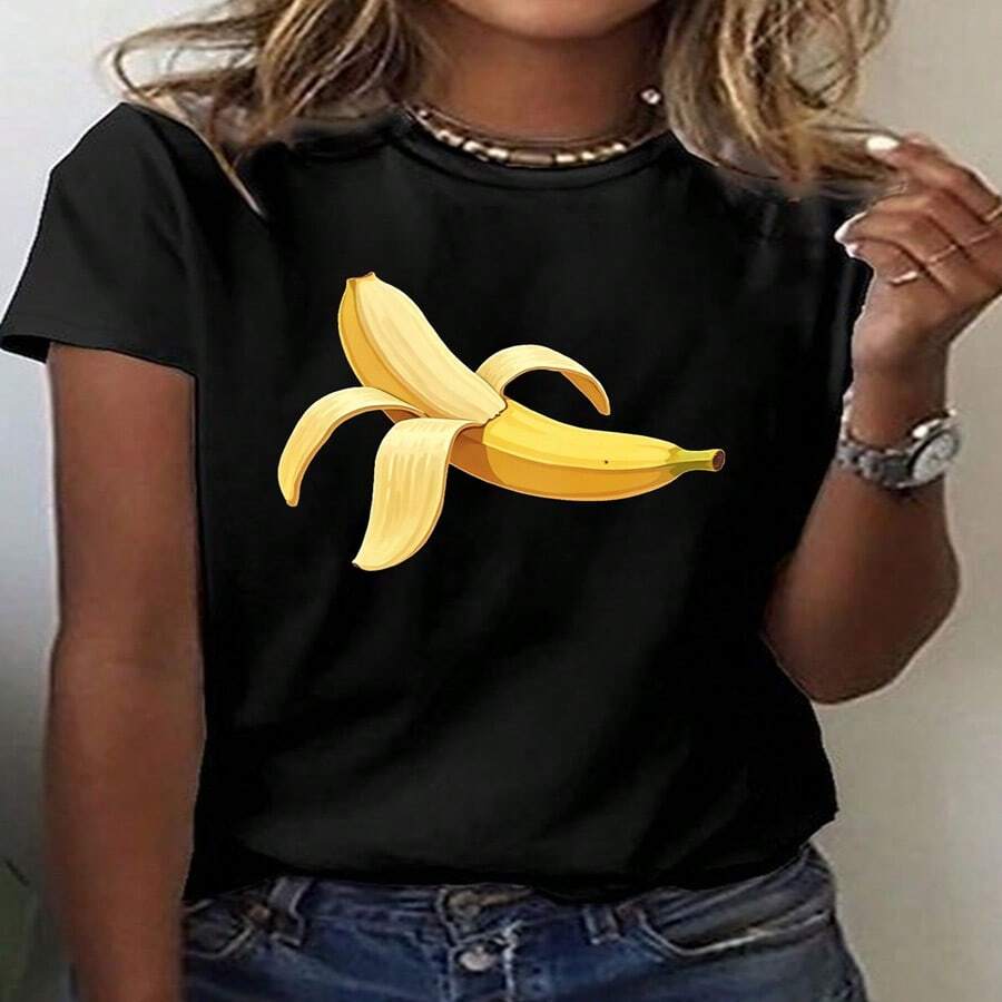 2026 Hot Summer StyleBanana Graphic TeeWomen's T-Shirt , All Occasion Outfit Light Airy For Summer, Suitable For Leisure Sports Scenes. - Multicolor - View 1