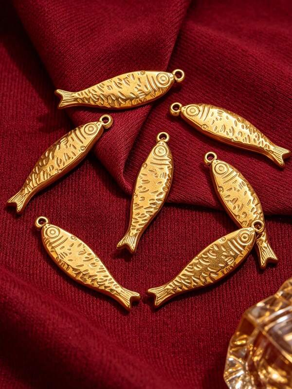 1/5 peças Brinco Pingente de Peixe Seco em Aço Inoxidável 304, Banhado a Ouro 18K, Ideal para Uso Diário e Festas Femininas, Acessório para Criação de Joias DIY, Ornamento da Moda