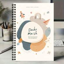 1 pieza Cuaderno de espiral soñador para niños, portada con cohete, arcoíris y otros patrones lindos, el letrero "Danke Mash" añade un toque único. 100 páginas de gran capacidad, adecuado para registros de trabajo, notas de estudio, escritura de diario, también una opción de regalo considerada para graduación, cumpleaños. - H - Ver 4