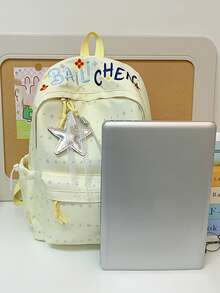 星星圖案女款字母刺繡大容量甜美風通勤學生後背包 - 彩色 - 查看 10