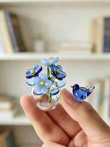 2 piezas/Set Escultura de flor de margarita de vidrio mini linda, flores de vidrio de colores, pequeño ramo con jarrón, decoración para mujeres, regalo del Día de la Madre, decoración del hogar, adorno de escritorio - A - Ver 5