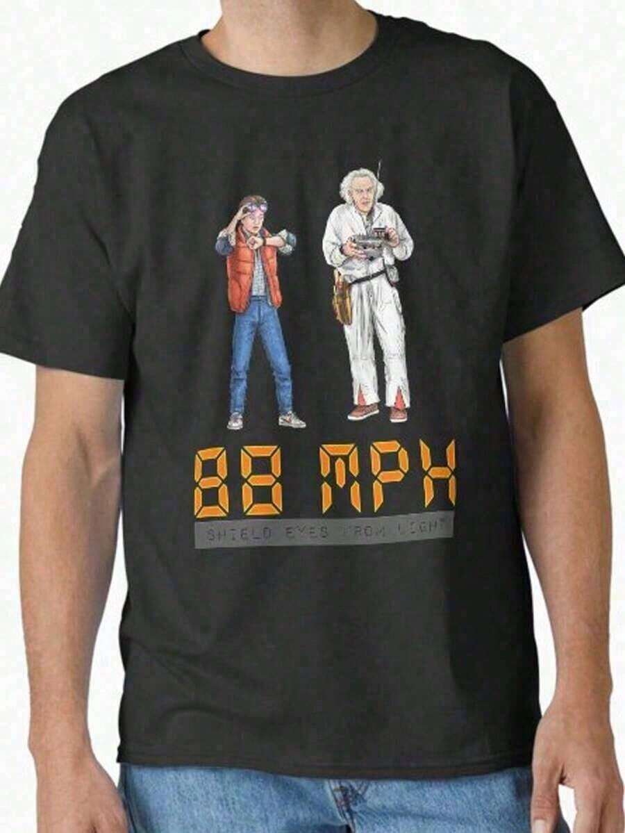 Camiseta Gráfica de Hombres Volver al Futuro Marty McFly y Doc Brown - 180G, Cuello Redondo Casual para Fans, Eventos Temáticos & Ropas Informales. Corte Regular Ligero Estiramiento Lavable - Blanco - Ver 1