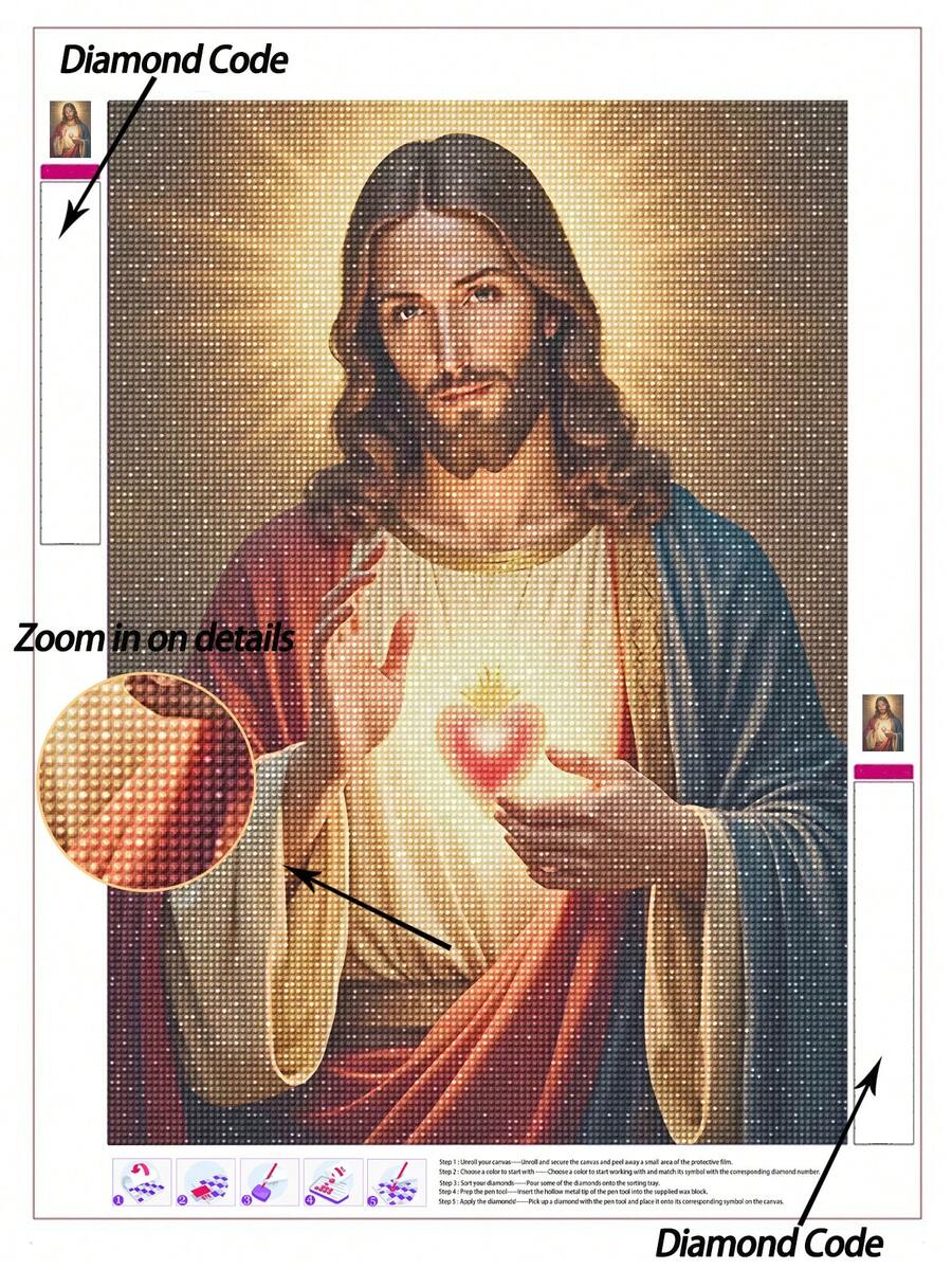 |5D DIY Diamond Painting|Jesus Portrait Diamond Art Kit, Vintage Warm Tone Oil Painting Style Wall Decor. Relaxing Diamond Painting, Adult Diamond Painting, DIY Handmade Wall Art, Enjoy The Fun Of Hands-On Crafting - No Frame - View 1