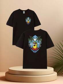 Camiseta de hombre con estampado de doble cara, patrón geométrico reversible, corte holgado, cuello redondo, estilo casual, versátil para uso diario, lavable aáquina. - Blanco - Ver 6