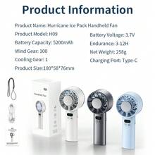 Ventilador de mano con enfriamiento de hielo de alta velocidad, 100 velocidades, viento fuerte, USB, para exteriores, batería de larga duración de 5200mAh - Más - Ver 11