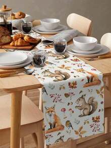 Fall Harvest Squirrel Animals Maple Leaf Table Runner Holiday Party Decor Reusable Kitchen Dining Table Runner For Farmhouse,Wedding Party,Autumn Thanksgiving Decorations - Multicolor - View 5