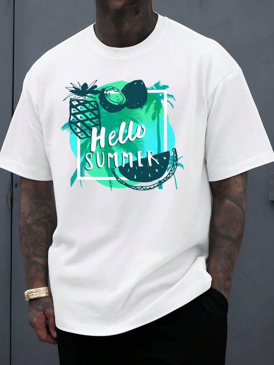 Camiseta de estilo veraniego para hombre, blanca, elegante, de manga corta, ropa deportiva cómoda, adecuada como regalo, camiseta holgada y cómoda, estilo-hop urbano, para uso diario y d - Blanco - Ver 1