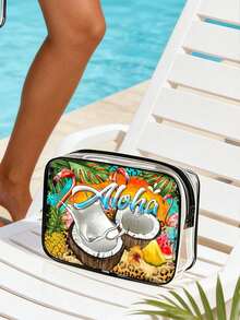 Western Aloha 椰子 PVC 化妝包，中性旅行化妝品與盥洗用品收納包，便攜收納包 - 彩色 - 查看 5